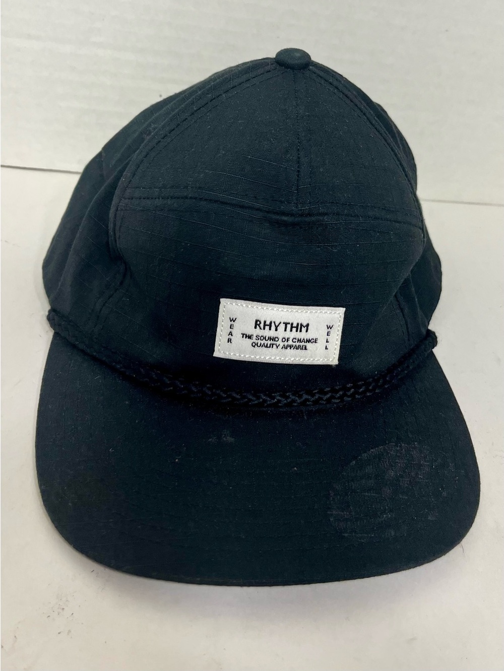 Men's Rhythm Black/White Adjustable Snapback Cap/Hat w/Braided Rope Trim (OS)